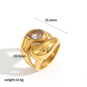 1 Piece Luxurious Series Vogue Natural Droplet Stainless Steel Gold Color Women's Single Rings h5 Picture5