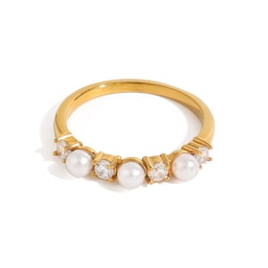1 pair simple series retro geometric stainless steel  gold plated zircon women single ring h5 Picture5