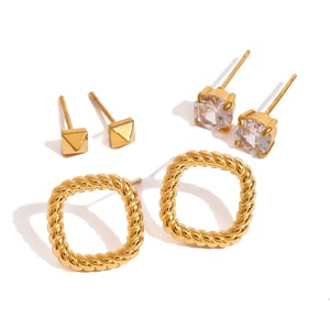 1 pair simple series daily geometric titanium steel  gold plated zircon women stud earrings h5 Picture5