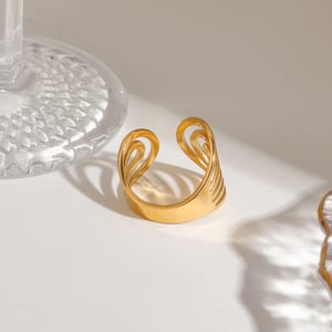 1 Piece Modern Series Spiral Line Stainless Steel Gold Color Women's Adjustable Rings h5 Picture6