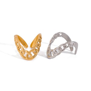 1 pair simple series daily line stainless steel  gold plated women adjustable rings h5 Picture7