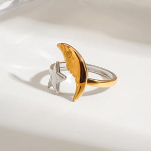 1 Piece Gold and Silver Colorblocking Stainless Steel Star & Moon Women's Adjustable Rings h5 Picture5