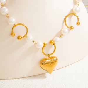 1 piece luxurious series sweet heart stainless steel  gold color plated artificial pearl women's pendant necklaces h5 Picture4
