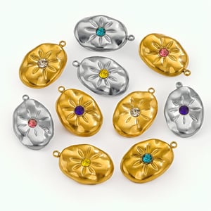1 Paar einfache Serie elegante Blume Edelstahl 18 Karat vergoldet Strass Damen Anhänger h5 Bild5