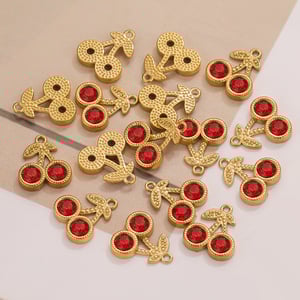 1 Piece Romantic Series Cute Cherry Stainless Steel Gold Color Women's Pendants h5 Picture5