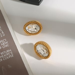 1 Pair Trendy Series Classic Oval Stainless Steel Gold Color Women's Stud Earrings h5 Picture3