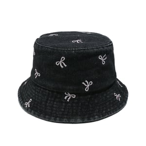 1 Piece Denim Bow Embroidered Fisherman Hat h5