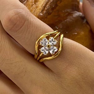 1 Piece Luxurious Series Four Leaf Clover Shape Stainless Steel Gold Color Women's Ring Sets h5 Picture8