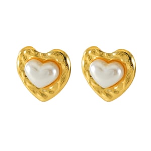 1 pair light-luxury casual style oval heart shape stainless steel  gold plated inlay artificial pearl women's stud earrings h5 Picture6