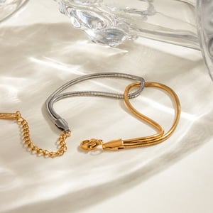 1 piece simple series daily round stainless steel  gold plated women chain bracelets h5 Picture3