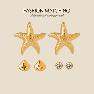 1 pair romantic series daily starfish stainless steel  gold plated rhinestone women earrings set h5 Picture5