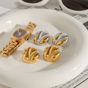 1 Pair Stylish Series Water Ripple Texture Stainless Steel Gold Color Women's Stud Earrings h5 Picture11