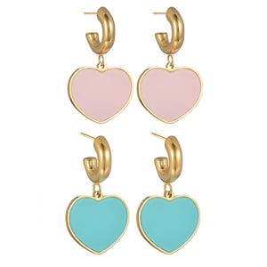 1 paio di orecchini pendenti da donna in acciaio inossidabile a forma di cuore dolce della serie Simple h5 Immagine2