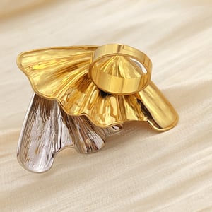 1 Piece Retro Oversize Flower Stainless Steel Gold Color Women's Adjustable Rings h5 Picture4