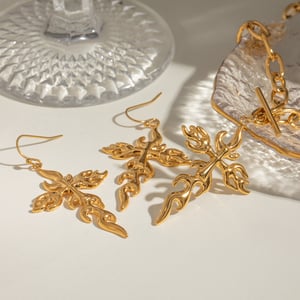 1 pair simple series retro cross stainless steel  gold plated women earrings set h5 Picture4