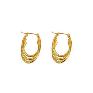 1 pair simple daily style irregular line shape titanium steel  gold plated women's hoop earrings h5 Picture6
