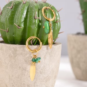 1 pair ethnic series retro plant stainless steel  gold plated natural stone women drop earrings h5 Picture4