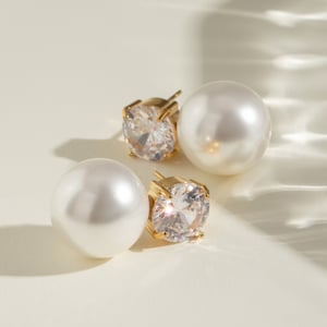 1 pair simple series elegant geometric stainless steel  gold plated artificial pearl women stud earrings h5 Picture3