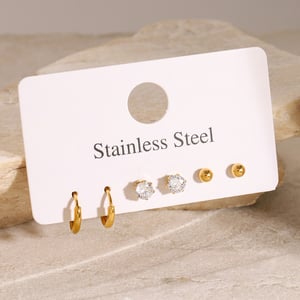 1 Set einfache geometrische Edelstahl Gold Farbe Zirkon Damen Ohrringe Set h5 Bild3