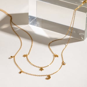1 piece simple series elegant sun/moon stainless steel  gold plated rhinestone women layered necklaces h5 Picture5