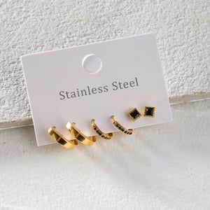 1 pair simple series casual geometric stainless steel  gold plated rhinestone women earrings set h5 Picture4