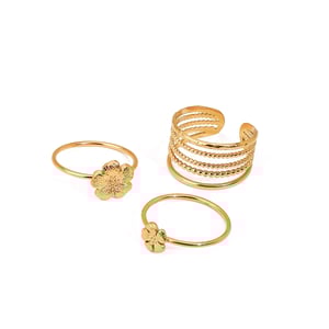 1 stück luxuriöse serie  style blume edelstahl gold farbe damen ring sets h5 Bild10