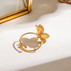 Bague ajustable en acier inoxydable couleur or pour femme, série romantique, motif fleurs de style Ins h5 Image4