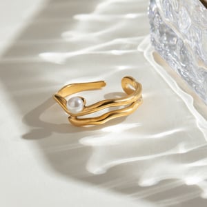 1 pair simple series simple geometric stainless steel  gold plated artificial pearl women adjustable rings h5 Picture5
