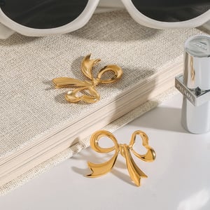 1 Pair Romantic Series Graceful Bow Knot Shape Stainless Steel Gold Color Women's Stud Earrings h5 Picture5