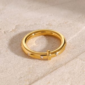 1 pair simple series simple solid color stainless steel  gold plated rhinestone women single ring h5 Picture3