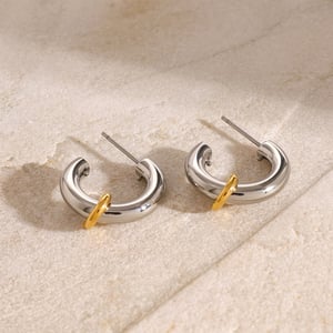 1 pair simple series simple geometric stainless steel  gold plated women hoop earrings h5 Picture6