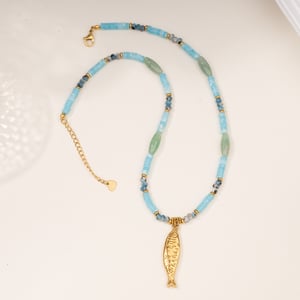 1 Piece Ocean Series Vacation Fish Irregular Crystal Gold Color Natural Stone Women's Beaded Necklaces h5 Picture7