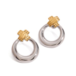 1 Pair Modern Series Daily Annular Stainless Steel Gold And Silver Mixed Color Women's Stud Earrings h5 Picture6
