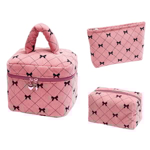 1 Piece Luxurious Series Sweet Bow Knot Corduroy Lightweight Women's Cosmetic Bags h5 Picture6