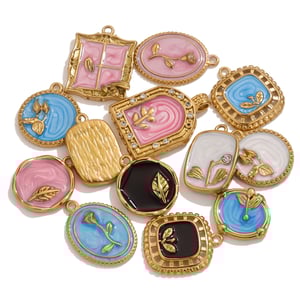 1 Piece Exquisite Series Retro Flower Oil- Glazing Stainless Steel Gold Color Women's Pendants h5 Picture6