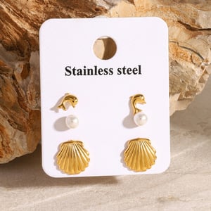 1 paar simple series  schildkröte edelstahl 18 karat vergoldet kunstperle damen ohrringe set h5 Bild6