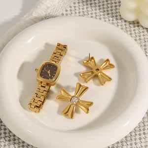 1 Pair Classic Series Exquisite Cross Shape Stainless Steel Gold Color Women's Stud Earrings h5 Picture7