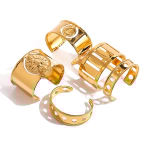 1 paio di anelli regolabili da donna in acciaio inossidabile placcato oro , casual, semplici, di colore solido h5 Immagine5