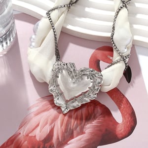 1 Piece French Pearl Mesh Braided Chain Alloy Heart Pendant Necklace h5 Picture5