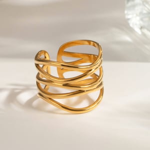 1 pezzo semplice geometrico in acciaio inossidabile placcato oro anelli regolabili da donna h5 Immagine3