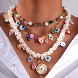 1 Piece Delicate Series Vacation Eye Pattern Natural Shell Stainless Steel Gold Color Women's random Beaded Necklaces h5 Picture7