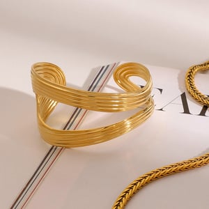 1 Piece Simple Series Elegant Solid Line Stainless Steel Gold Color Women's Bangles h5 Picture6