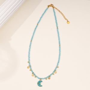1 Piece Gorgeous Series Elegant Moon Stainless Steel Gold Color Natural Stone Women's Pendant Necklaces h5 Picture8