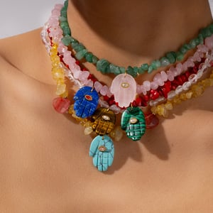 1 Piece Polychrome Series Bohemian Hand Shape Stainless Steel Gold Color Irregular Natural Stone Women's Beaded Necklaces h5 Picture5