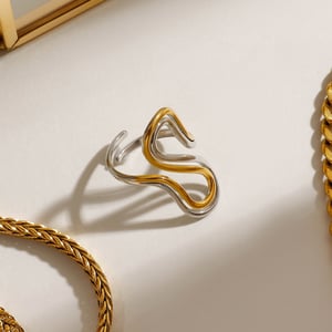 1 Piece Modern Series Chic Line Stainless Steel Gold and Silver Color Women's Adjustable Rings h5 Picture4