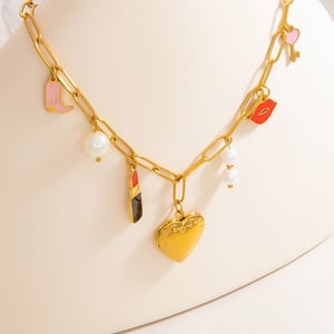 1 piece romantic series classic heart stainless steel  gold color plated artificial pearl women's pendant necklaces h5 Picture6