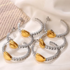 1 Pair Simple Series Elegant Heart Titanium Steel   Gold Color  Women's Hoop Earrings h5 Picture3