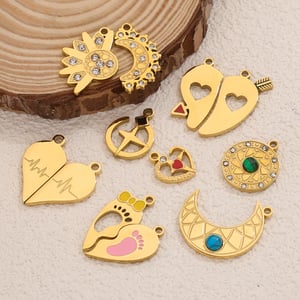 1 Piece Romantic Series Valentine Heart Shape Stainless Steel Gold Color DIY Couple's Pendants h5 Picture5