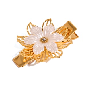 1 pair classic series retro flower stainless steel  gold plated rhinestone women hair clips h5 Picture5