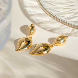 cross-border  style exquisite simple  gold stainless steel petal teardrop-shaped glossy earrings earrings for women h5 Picture5